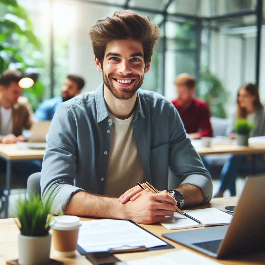 Un candidat heureux ayant trouvé un emploi aligné avec ses valeurs